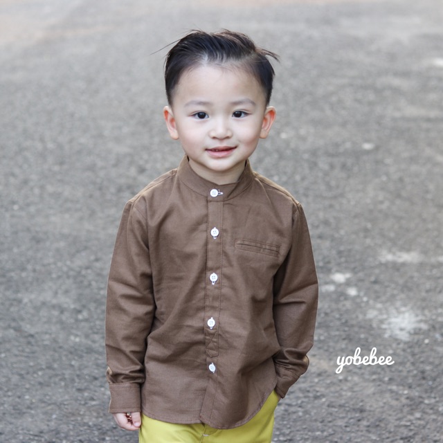 Yobebee Kemeja Linen Anak Laki Laki Tangan Panjang Usia 2 3 4 5 6 Tahun Baju Atasan Kids Polos Model Casual Formal Koko Chiangi Shirt Couple Kembaran Anak dan Ayah