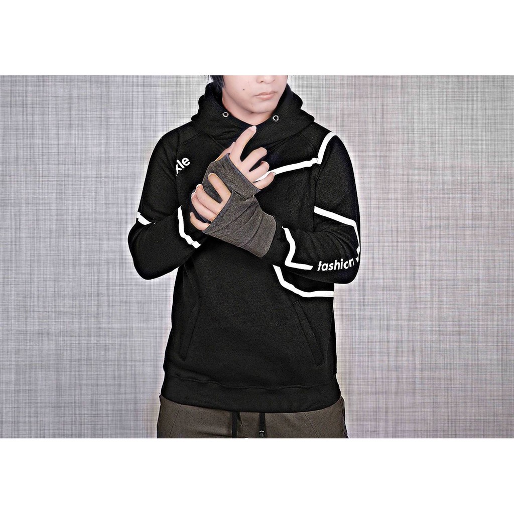 EXCLUSIVE Japan/korean style ( SWEATER BLACK UNITY HOODIE FINGERLESS )