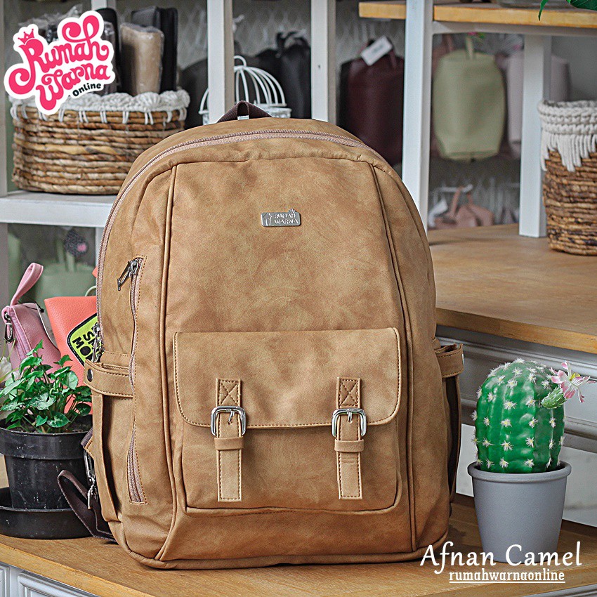 Rumah Warna Tas Ransel Tas Laptop 15 inci 28 x 12 x 38 cm Afnan  Camel