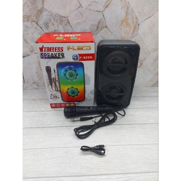 Speaker Bluetooth Portable Lampu Disko Led Free Mic Fleco F 3299