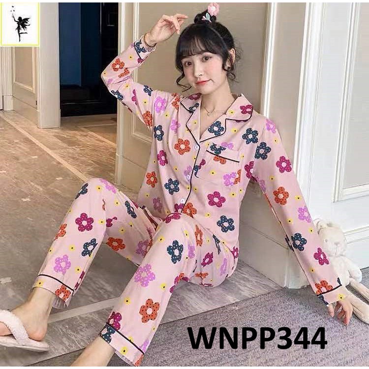 Piyama Wanita Baju Tidur Wanita Kancing Depan Rabbit Salur