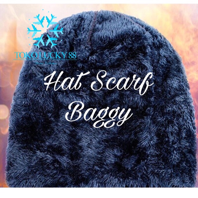 IMPORT Hat scarf baggy fur Topi Syal Bulu Set Musim Dingin Winter