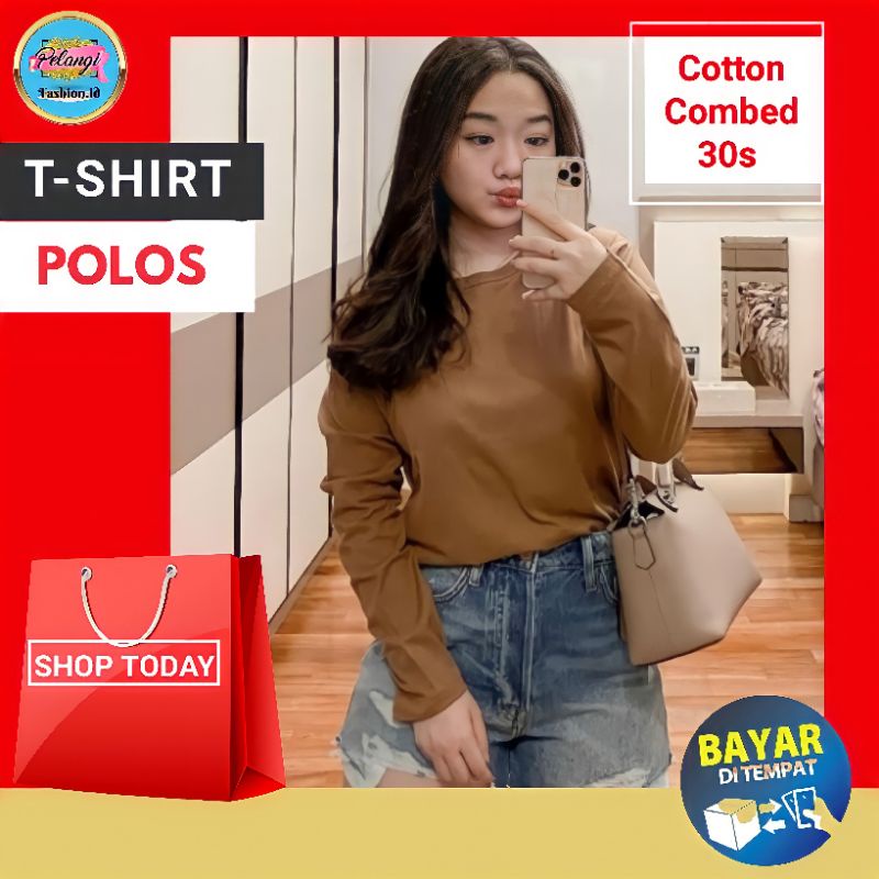 Baju Kaos Atasan Remaja Perempuan Cewek Abg Wanita Terbaru Lengan Panjang Polos Oblong Kekinian