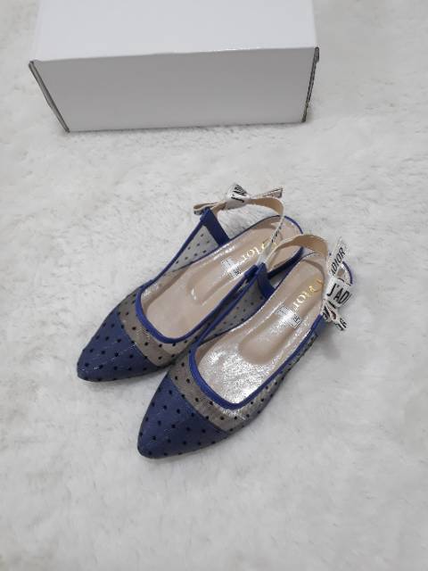 (Size 31-42) Sepatu ukuran Anak &amp; Dewasa JRF Swiss Dotted Slingback Woman Flat Shoes