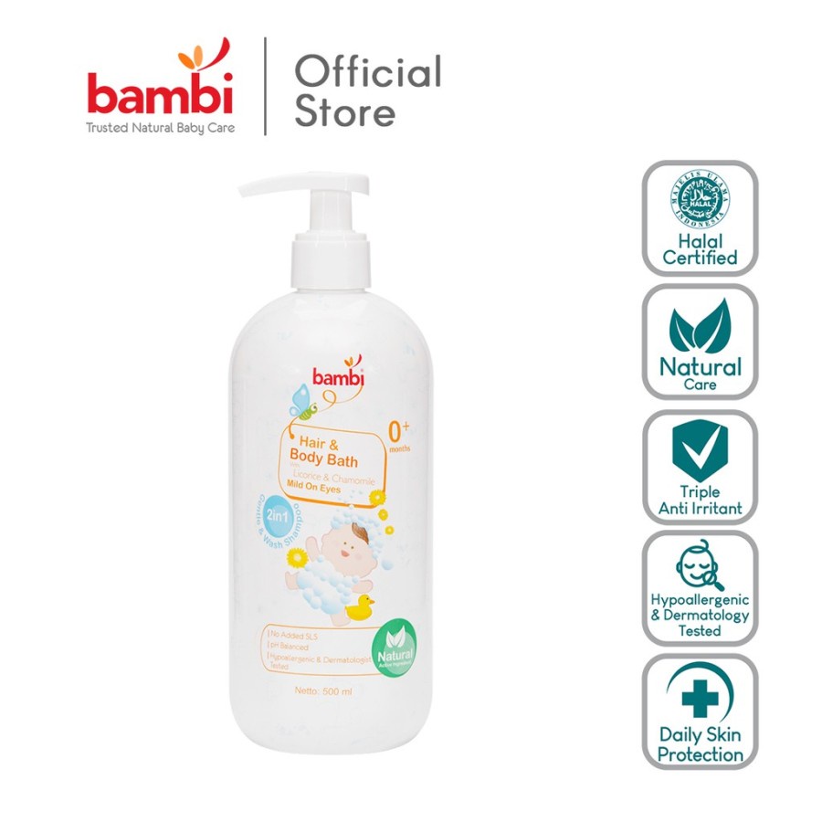 Bambi Baby Hair &amp; Body Bath 2 in 1 500 ml (Pump)