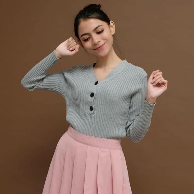 SWEATER RAJUT BODY FIT K3 SWEATER YESSI MODEL TERBARU-ABU MUDA