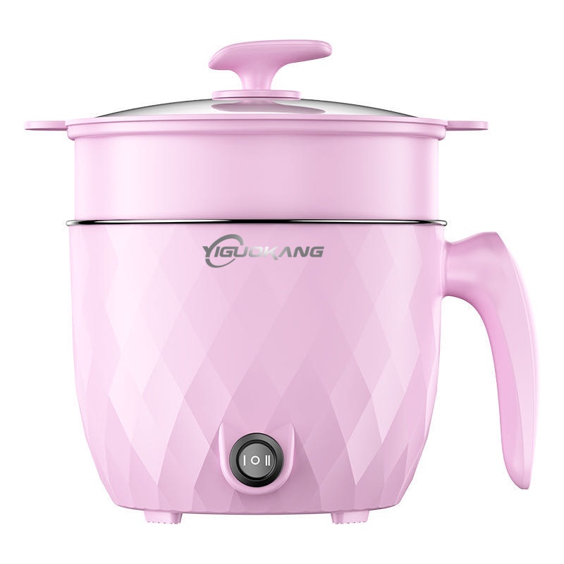 Goojodoq Panci Listrik Serbaguna 1.2L- Electric Cooking Pot Electric Frypan Panci Listrik Portable Fry Pan-Pink+ Loyang Kukus