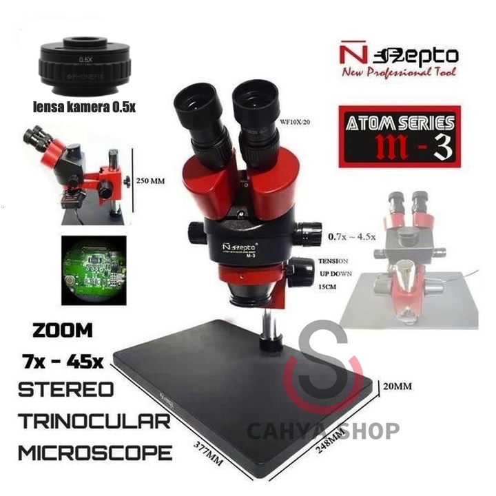 MIKROSCOPE MICROSCOPE TRINOKULAR NEPTO M-3-B3 M3-B1 M3-B3 PEMBESARAN ZOOM 7X-4.5X PLUS LAMPU LED