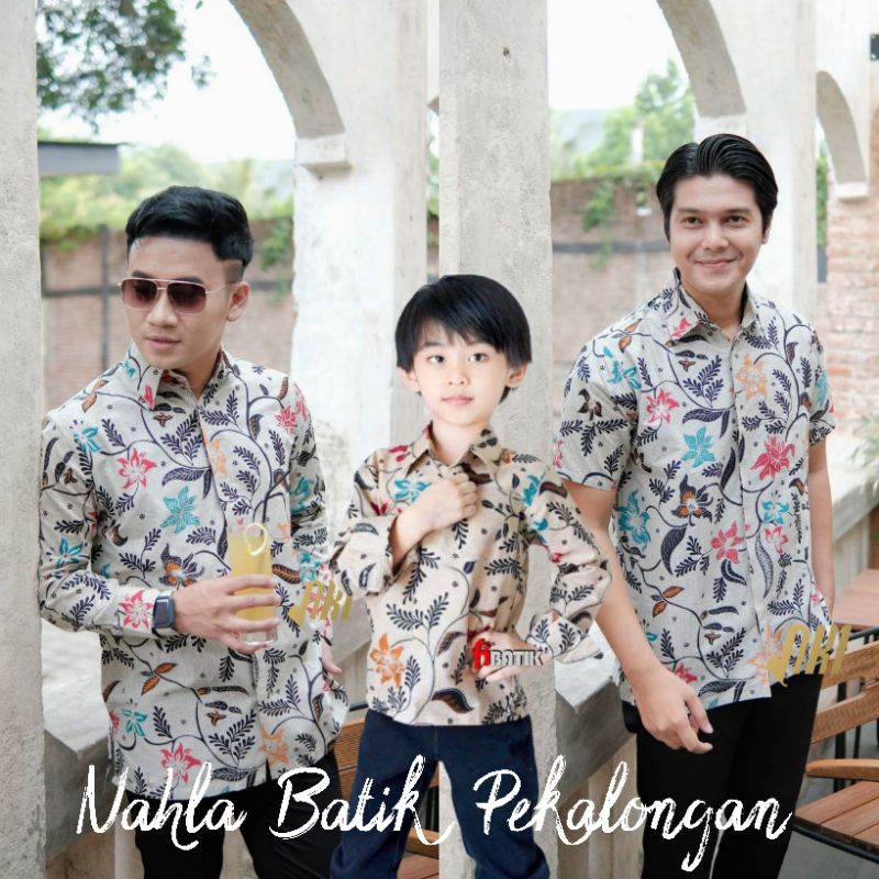 Batik Pria Krem Cream Couple Ayah dan Anak | Batik Couple Sweet Lengan Panjang Pendek Motif Soloan Prabuseno