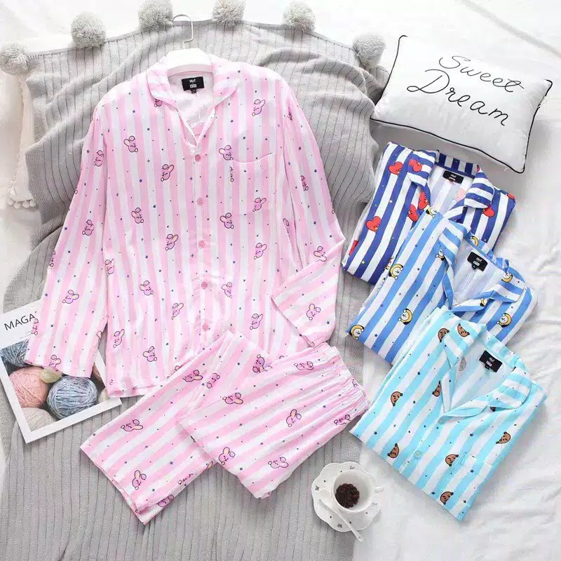 KPOP BTS BT21 Pyjamas Piyama Sleepwear Baju Tidur Lucu Tata
