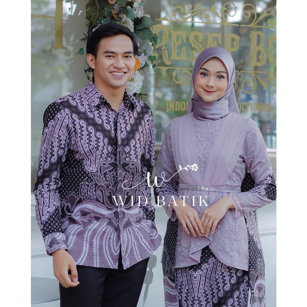 Kebaya Modern Batik Couple Setelan Gamis dan Kebaya Brukat Baju Kondangan AVEENA Couple lilac
