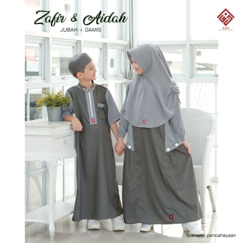 Original ANV setelan baju gamis anak muslim perempuan aidah series darkgrey #nayyarastore