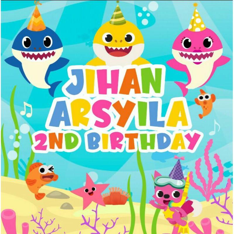 Backdrop Banner Spanduk Ulang tahun Baby Shark (harga per meter)