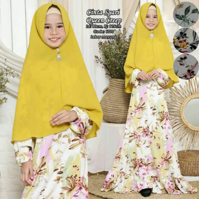 gamis anak tanggung polos rempel/gamis anak tanggung syar'i set khimar/gamis anak tanggung polos