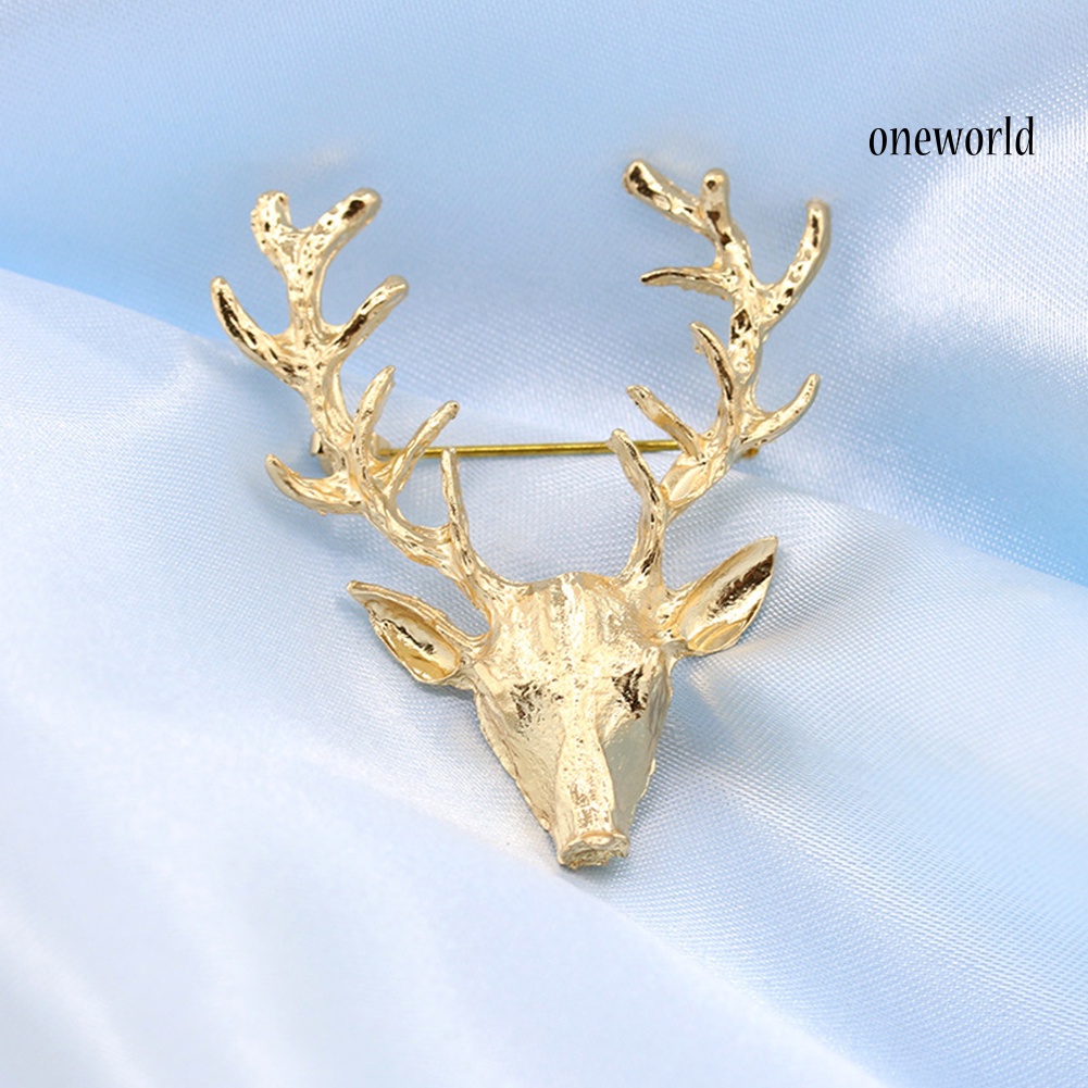 OW@ Fashion Unisex Deer Head Antlers Brooch Pin Scarf Lapel Jewelry Christmas Gift