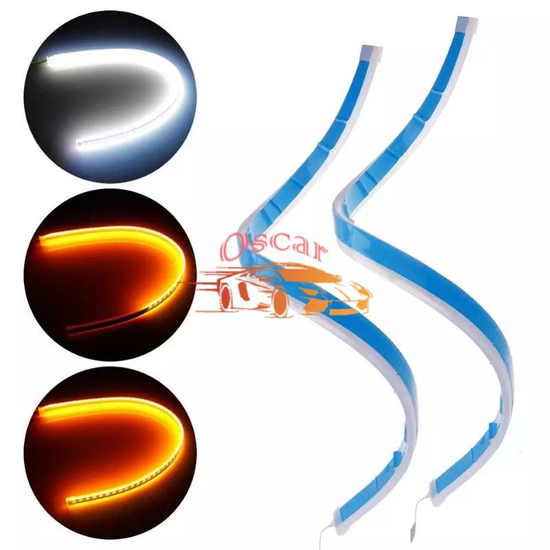 Lampu Alis LED slim (1pcs) DRL Mobil fleksibel waterproof 60cm 2 warna running 60cm headlamp