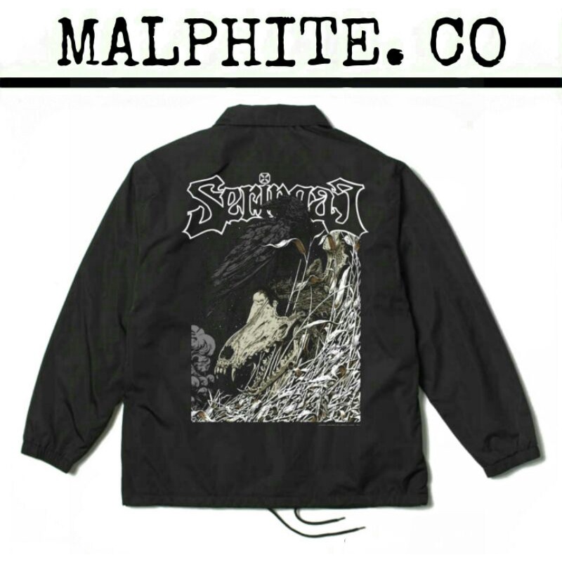 Coach Jacket Seringai Windbreaker Motif Logo Band Musik Merch Metal Punk Rock And Roll Hitam Pria Wa