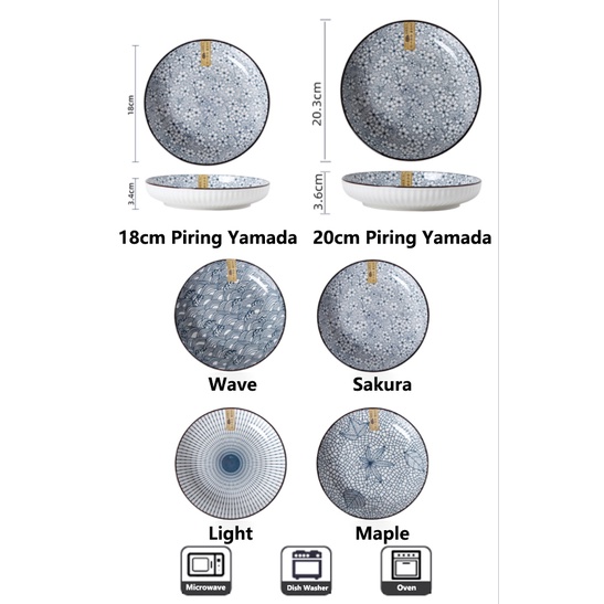 Piring Keramik Jepang Seri Yamada Classic atau Rusa Lukisan Tangan Uk 18cm/20cm