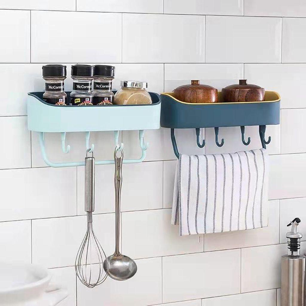 [Elegan] Rak Kamar Mandi Bahan PP Dual Color Penyimpanan Dapur Dinding Dengan Kait Bantalan Kuat Shower Storage Basket