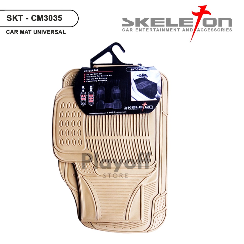 Karpet Mobil Bahan Karet 3 Baris /  4 Potong Universal Black &amp; Beige