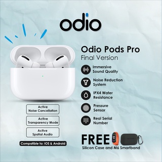 Odio Pods Pro 2022 100% Original Wireless Charging Case (Highest Upgrade + Active Noise Cancellation) +  + Free Silicone Case & M6 Smartband Airpds by Odio Indonesia Official -