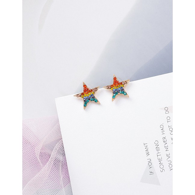 LRC Anting Tusuk Fashion Gradient Diamond-studded Star Earrings D0021X