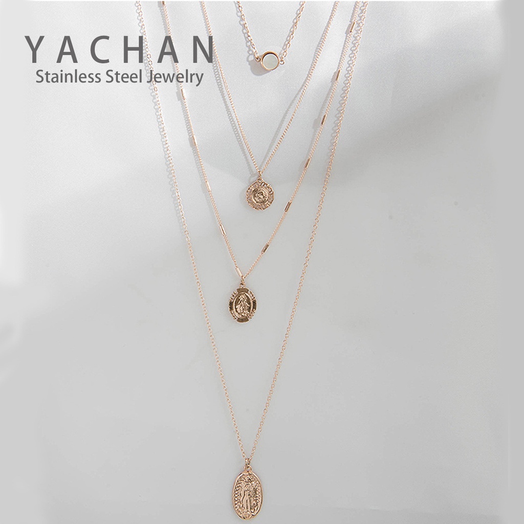 Diy logam geometris gelombang air rantai kalung wanita fritillary multi-lapisan twin paduan kalung w