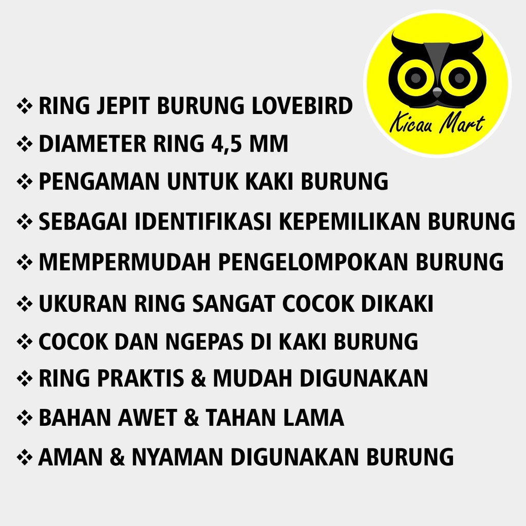 RING JEPIT 4,5 MM 4,5MM PENGAMAN PENGIKAT IKAT GELANG KAKI BURUNG LOVEBIRD LOVE BIRD LB GKSBOJ5