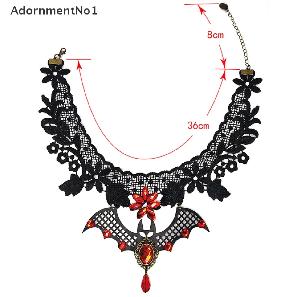 (AdornmentNo1) Kalung Choker Lace Gaya Gothic Aksen Kelelawar + Manik-Manik Kristal Untuk Perhiasan Wanita