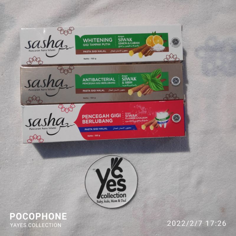 Sasha pasta gigi 150 g - 65 g herbal whitening cegah gigi berlubang dg siwak lemon garam daun sirih