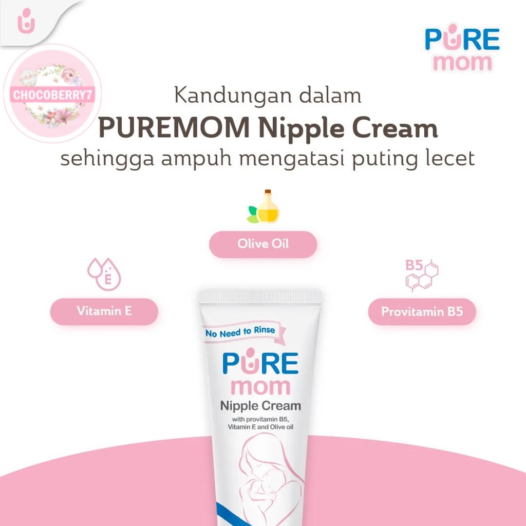 Pure Mom Nipple Cream 15 g PUREMOM Krim Puting Luka Lecet Menyusui
