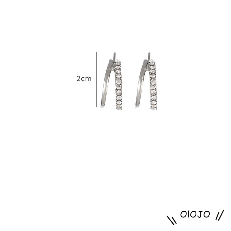 925 Sterling Silver Anting Kecil Fashion Wanita Tindik Setengah Lingkaran Berkedip Berbentuk Cshaped - ol