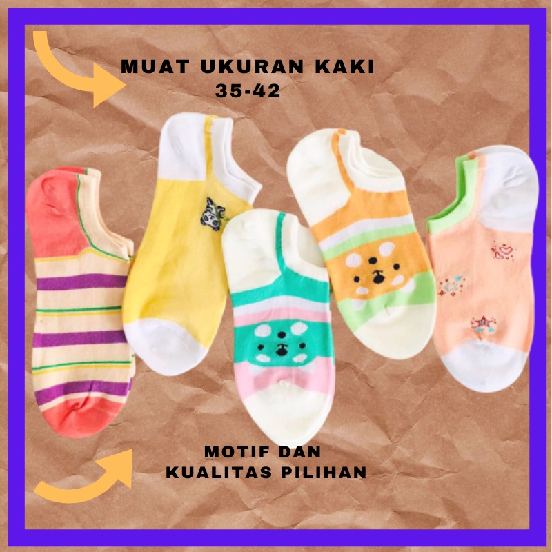 KAOS KAKI PENDEK WANITA. 5 PASANG KAOS KAKI WANITA PENDEK. KAOS KAKI MOTIF WANITA IMPORT