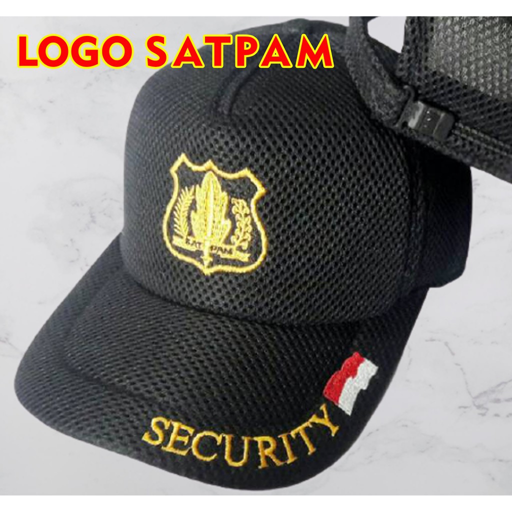 Topi Security LOGO SATPAM Hitam PolosTopi Satpam PDH PDL Jaring Double Mes Murah