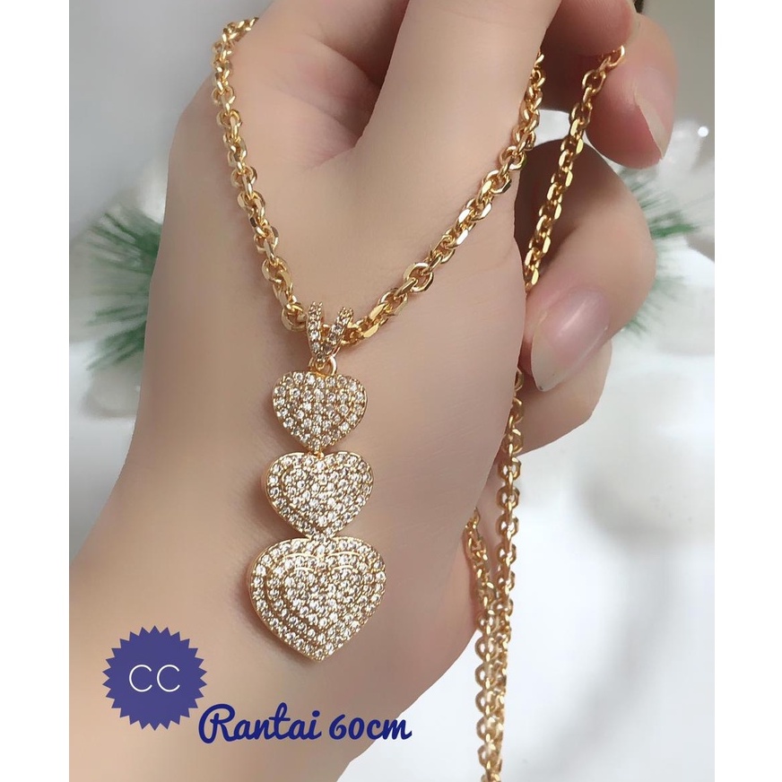 (JAN) Set Perhiasan Lapis Emas Xuping Kalung Hijab Rantai Panjang Liontin Permata Love Susun Gold Si