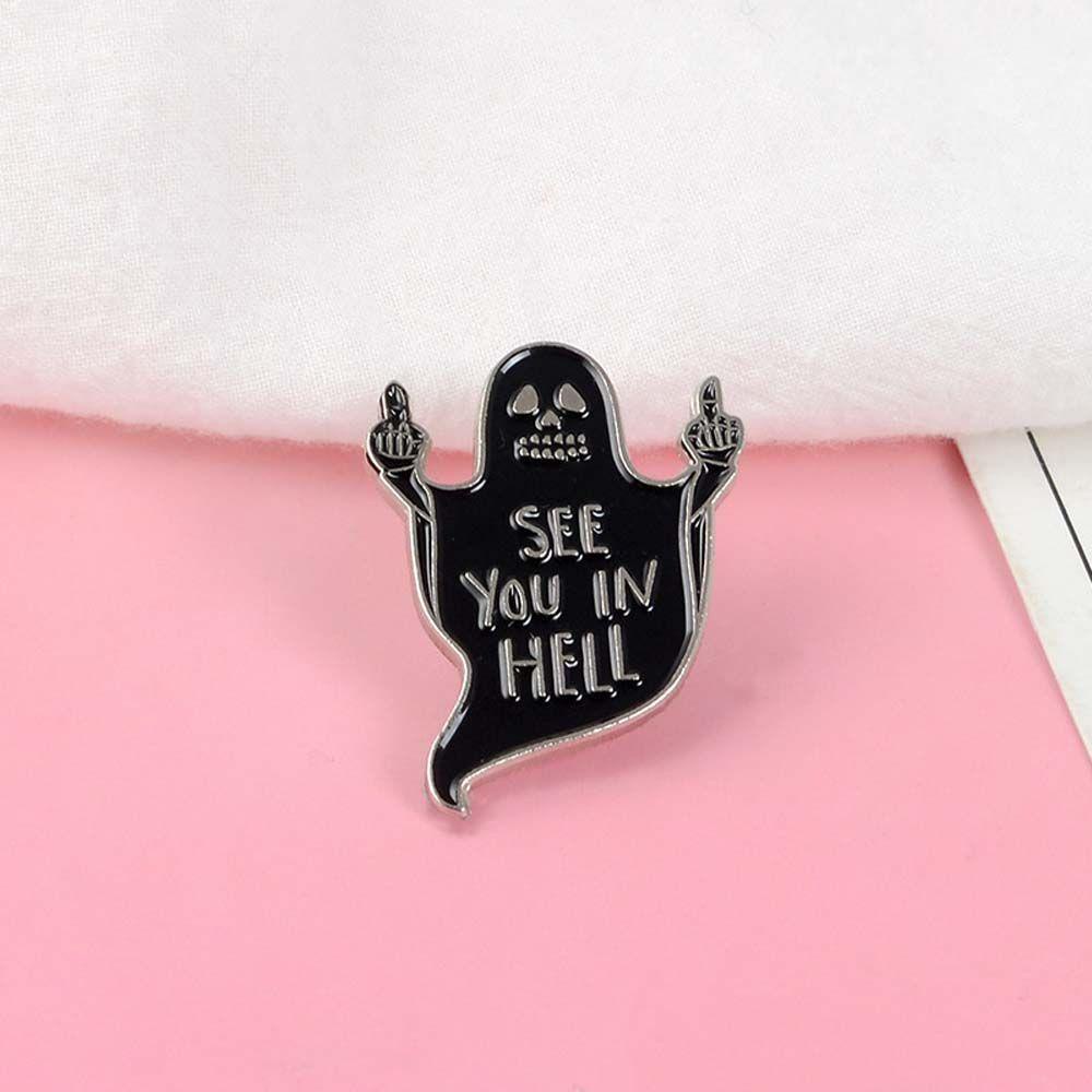 Needway   Hantu Bros Punk Mantel Jari Tengah See you in hell Tangan Lencana Pin Enamel Pin