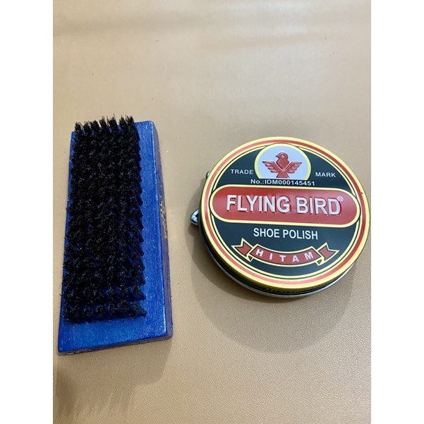 Paket Murah - Semir sepatu shoe polish flying bird hitam atau coklat + Sikat Semir Sepatu