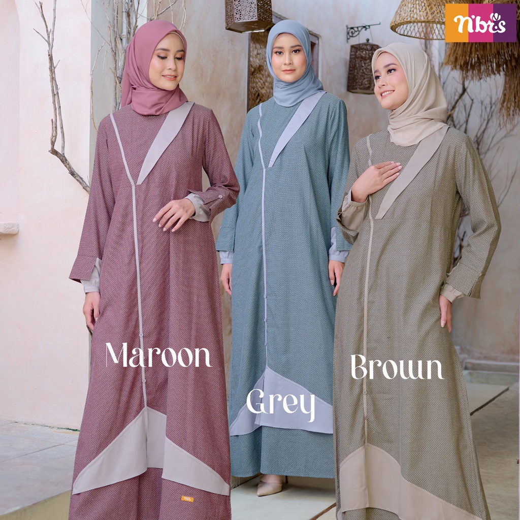 Nibras Gamis Polos NB B61 Bahan Dobby Chambrey Dress Polos Simple Modern Kekinian