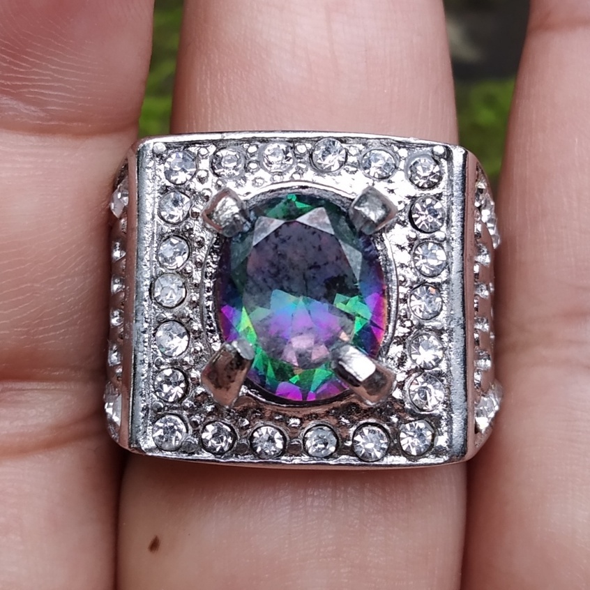 Cincin Batu Akik Kecubung Pelangi