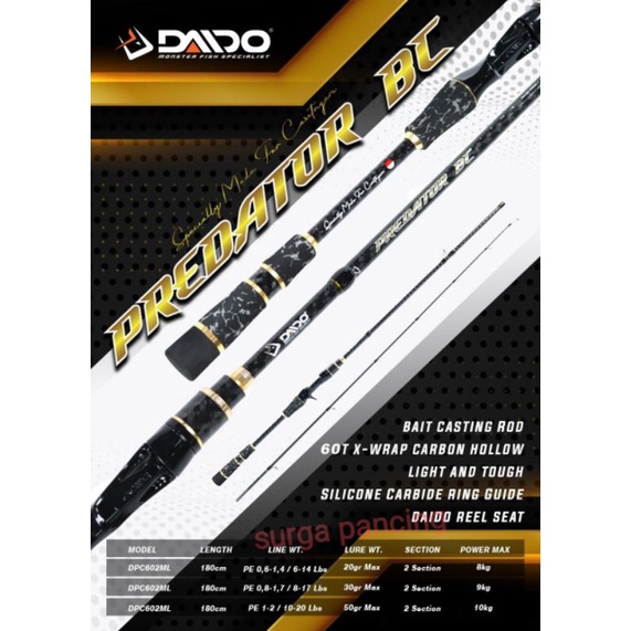 Joran Daido PREDATOR BC 180cm / spinning 198cm rod casting terbaru