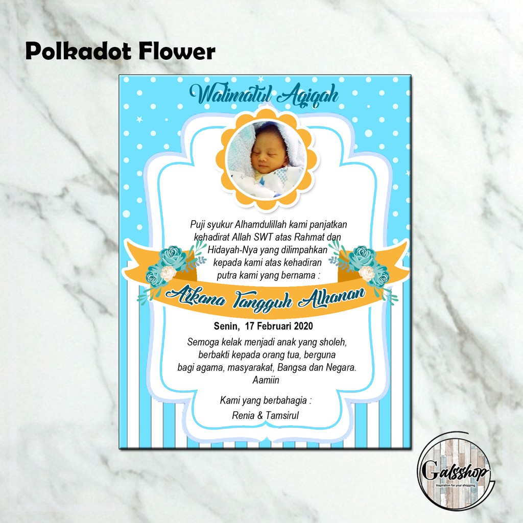 

Kartu Aqiqah / Tasyakuran Card / Stiker Aqiqah Polkadot Flower