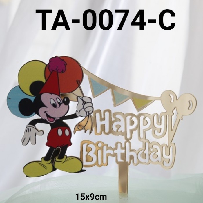

GR-TA-0074 CAKE TOPPER AKRILIK HAPPY BIRTHDAY MICKEY MINNIE MOUSE DISKON GEDE