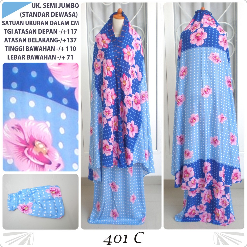 Mukena bali dewasa katun rayon motif bunga & polkadot 401C semi jumbo