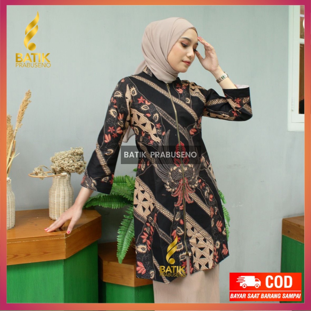 PREMIUM PRABUSENO ORI CENDANA ATASAN BATIK WANITA LENGAN PANJANG FORMAL BIGSIZE TUNIK BLEZER LAPIS F