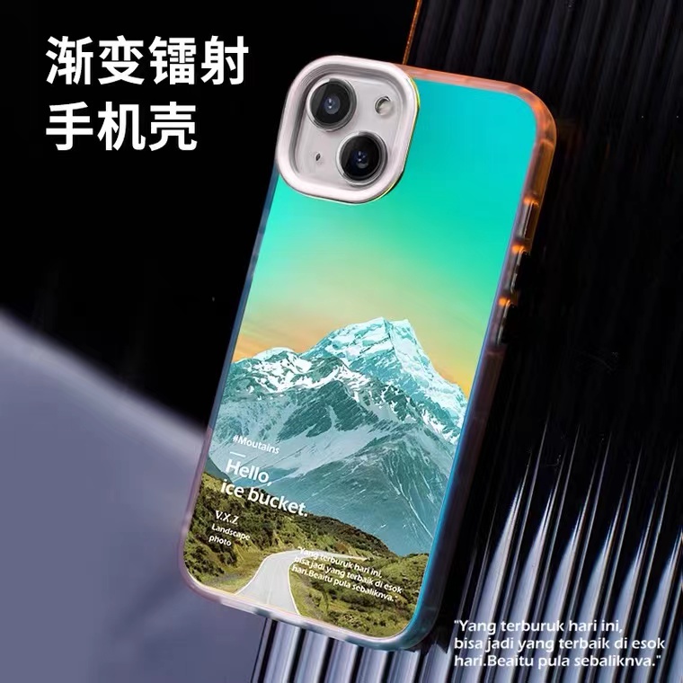 LASER FROSTED PHONE CASE FOR IPHONE 13 12 11 PRO MAX XR X XS MAX 14 PRO MAX 14 MAX MOUNTAIN SNOW MOUNTAIN LANDSCAPE ILLUSTRATION ACRYLIC SHOCKPROOF PERIPHERALS