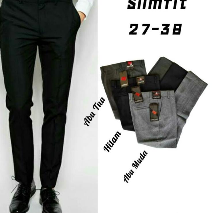 (Stock banyak) CELANA BAHAN | KERJA | FORMAL | KANTOR | PANJANG | HITAM | DASAR PRIA SLIMFIT _- ღ➨ B