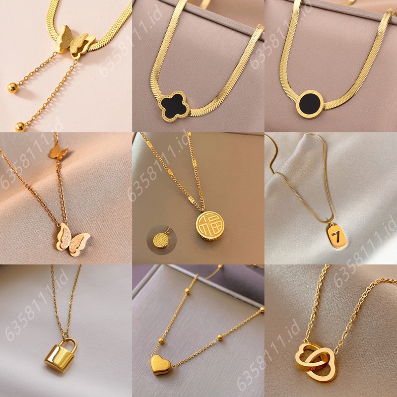 Kalung titanium Emas 18K Anti Karat Tidak Luntur Aksesoris Berlian Wanita Hadiah Pernikahan