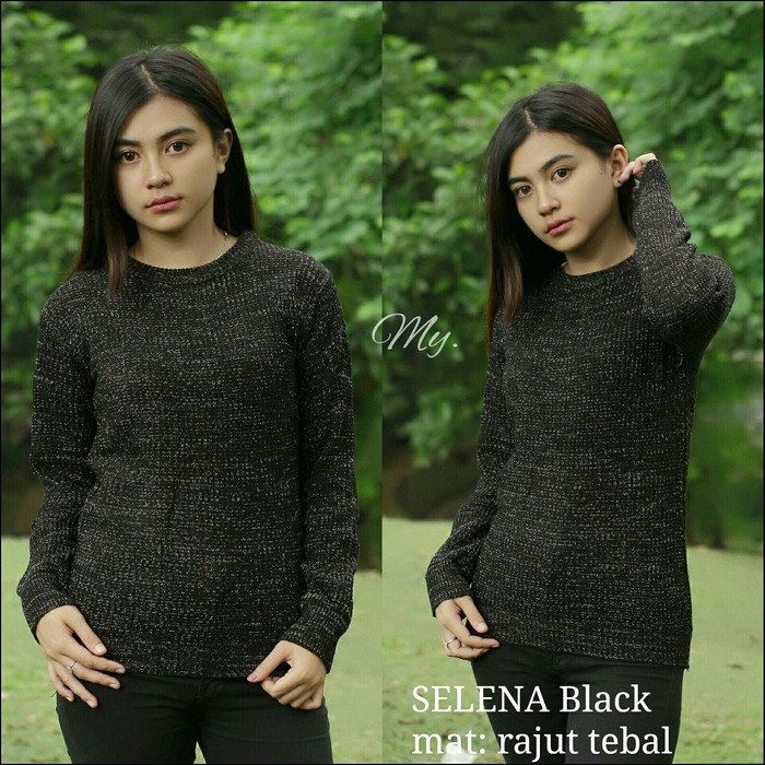 NR SELENA BLACK RAJUT TRIBAL TEBAL ALFARO SWEATER BAJU FASHION  02