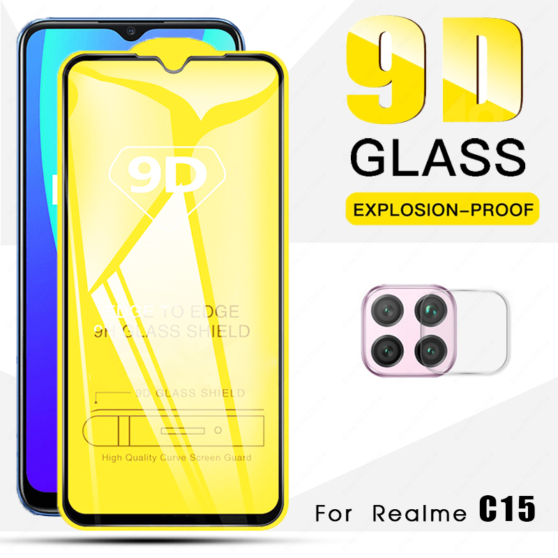 2in1 Pelindung Layar Tempered Glass Warna Hitam Untuk Realme 6 5 C11 2021 C20 8 8pro C21 C25 C12 C15 5i C11 C1 C2 5s 6i C3 C17 7 7i