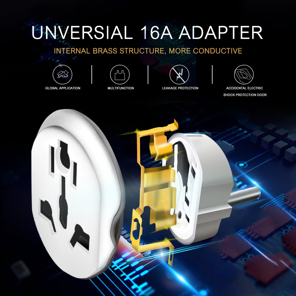 COLOKAN LISTRIK UNIVERSAL TRAVEL ADAPTER CONVERTER AU US UK TO EU PLUG 16A